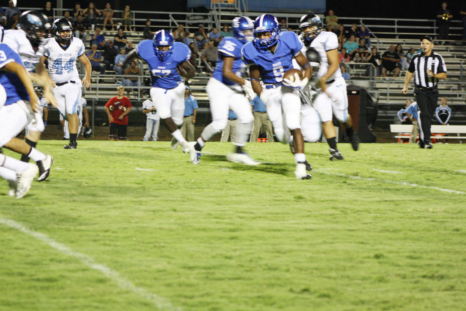 Receiver Tristian Garrett looks for an open path.  (Photo courtesy of Cassidy Atteberry)
