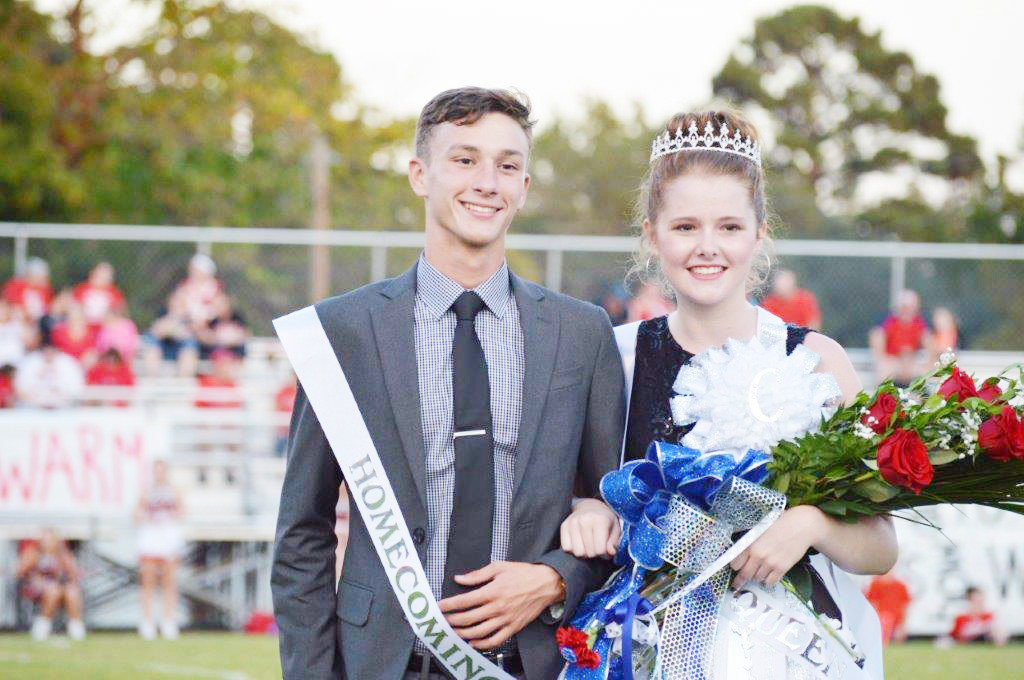 Quitman Homecoming 2016 royalty announced prior to Friday night’s football game were Homecoming King Izaak Chance and Queen Caroline Cameron. Chance is the son of Tod and Shelley Chance and Lana Chance. Cameron is the daughter of Kevin and Sarah Cameron. (Photo by Larry Tucker)