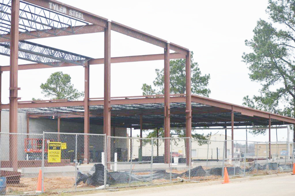 Construction is still running on schedule for Quitman High School’s new band hall and additional classrooms. The new band hall is located on the east side of the current campus. (Photo by Larry Tucker)