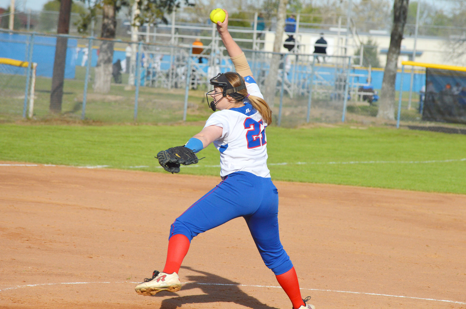 Quitman’s Hannah Baucom fires to the plate in last week’s game against Alba-Golden.