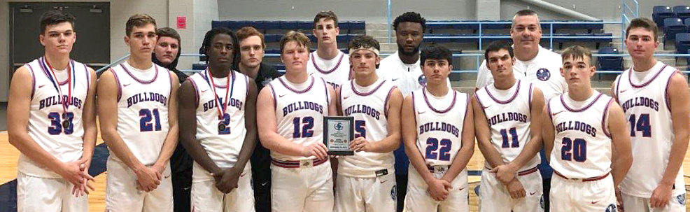 The Quitman Bulldogs were runner-up at the Union Grove Tournament last weekend. They are (back, left to right) Chris Chabaud, Hunter Gilbreath, Rylie Flanagan, Coach Brandon Fields and Head Coach Jim Reid; (bottom, left to right) Jace Reid, Ben Burroughs, Trey Berry, Cody Hawley, River Chaney, Hayden Cook, Ty Holland, Ford Tannebaum and Aiden Corrior.
