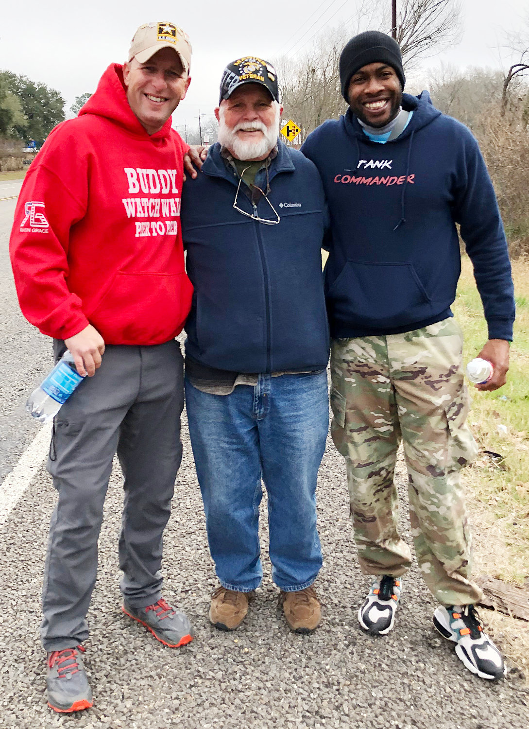 U.S. Marine Vietnam Veteran Jim Bailey joined John Ring and Jimmy Mathews of Buddy Watch Walk on their walk from Mineola to Grand Saline.
