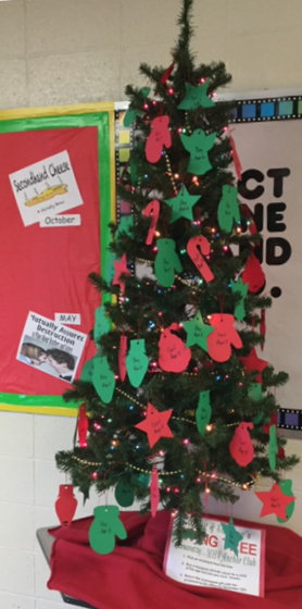 One of the Caring and Sharing toy drive trees.