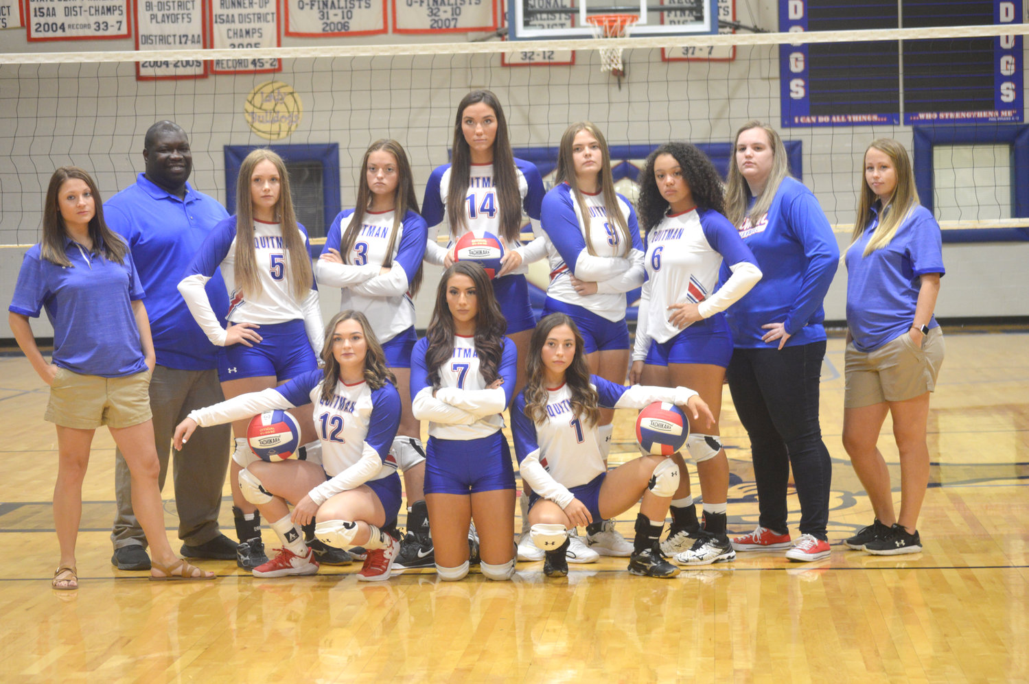 Quitman varsity volleyball roster 1-Addison Marcee, 3-Maddy Pence, 5-Carley Spears, 6-Ashley Davis, 7-Brooklyn Marcee, 9-Kaysi Parker, 14-Ava Burroughs, 12/22-Alexis O’Neal.