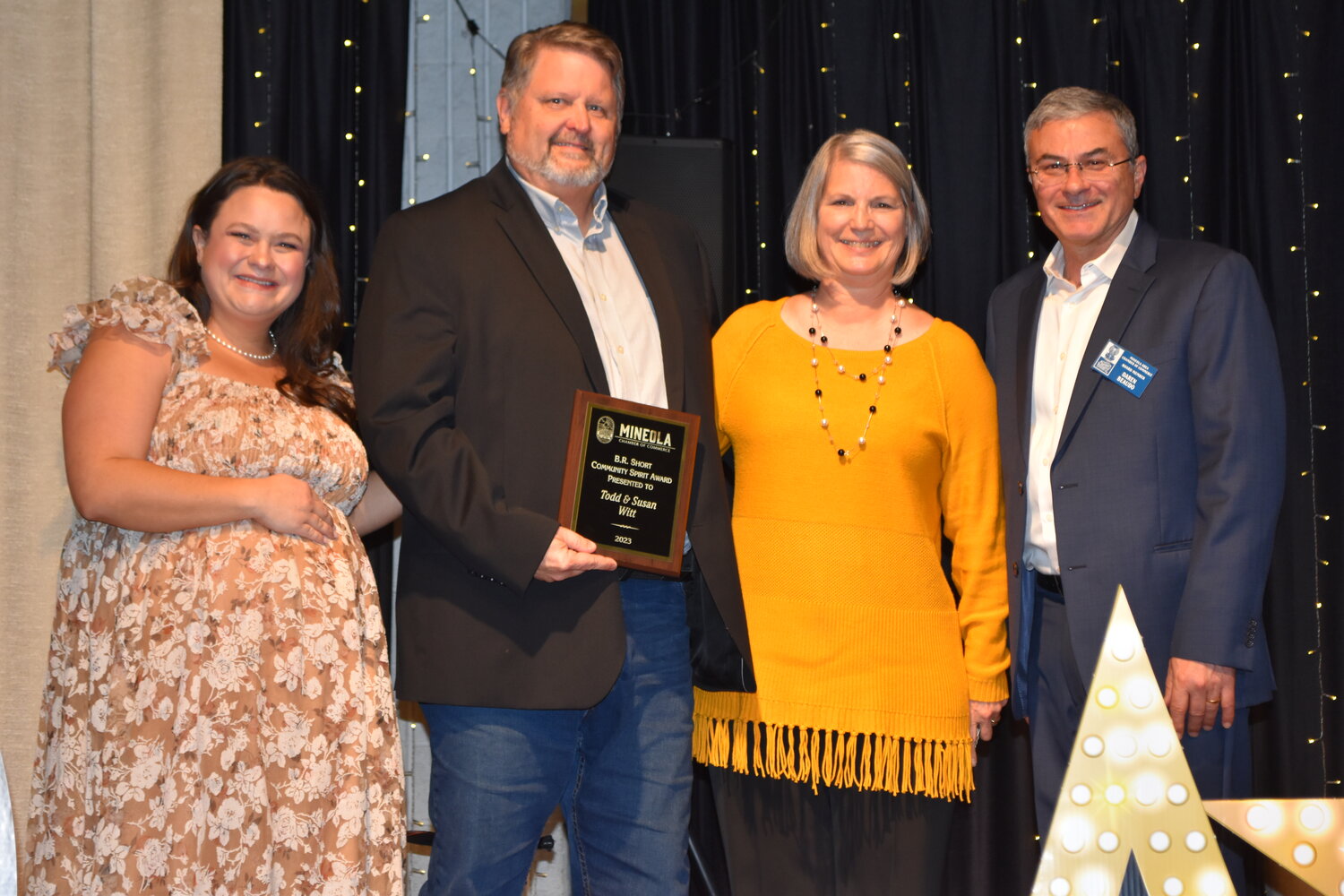 Winners of the B.R. Short Community Spirit Award were Todd and Susan Witt, center, with Chamber President Kelsie McGilvray and Vice President Daren Beaudo.