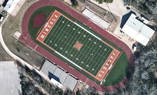 Imagery produced by aerial digital mapping company Beacon Aviation Inc. of the Mineola High School football field.