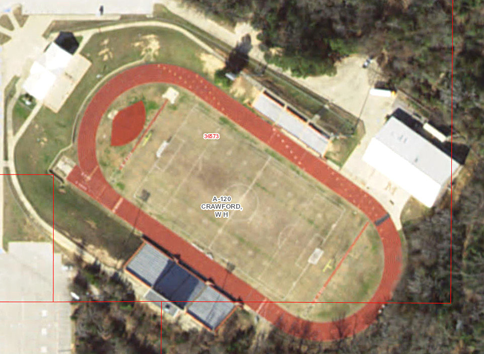 Imagery from the Wood County Appraisal District of the Mineola High School football field, which can be found at woodcad.net.